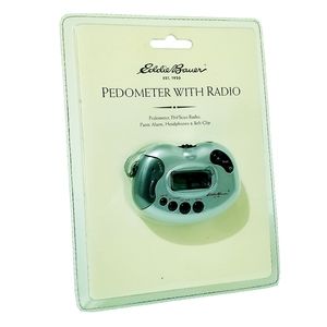 Eddie Bauer Pedometer With Radio Headphones And Belt Clip Gray New Sealed